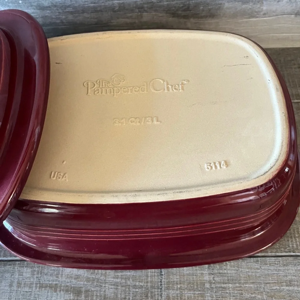 Pampered Chef 3.1Qt 3L Cranberry Covered Baker Roaster Dutch Oven St…